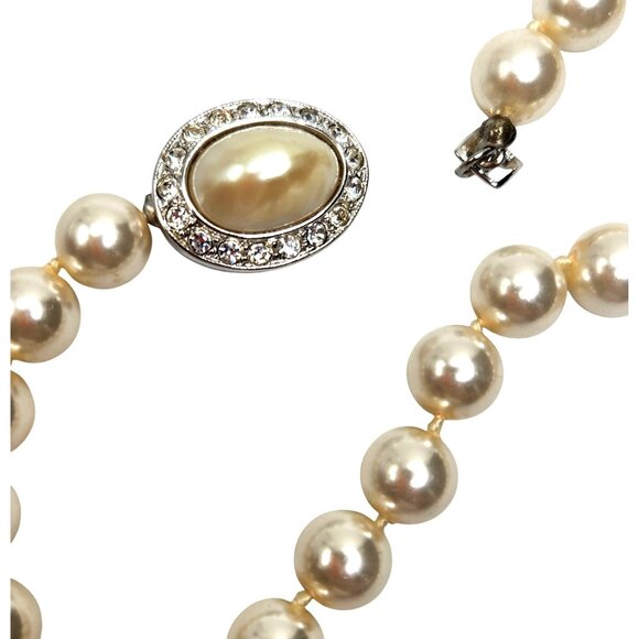 Faux Pearl 24" Strand Necklace With Faux Pearl & Rhinestone Accent Clasp - Picture 3 of 3